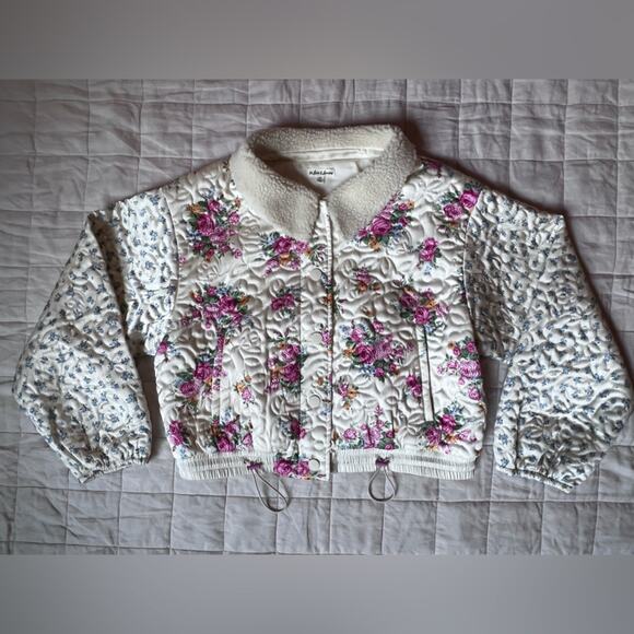 RARE For Love & Lemons Cream Floral Quilted Marlee Cropped Puffer Jacket - XL - Picture 2 of 13